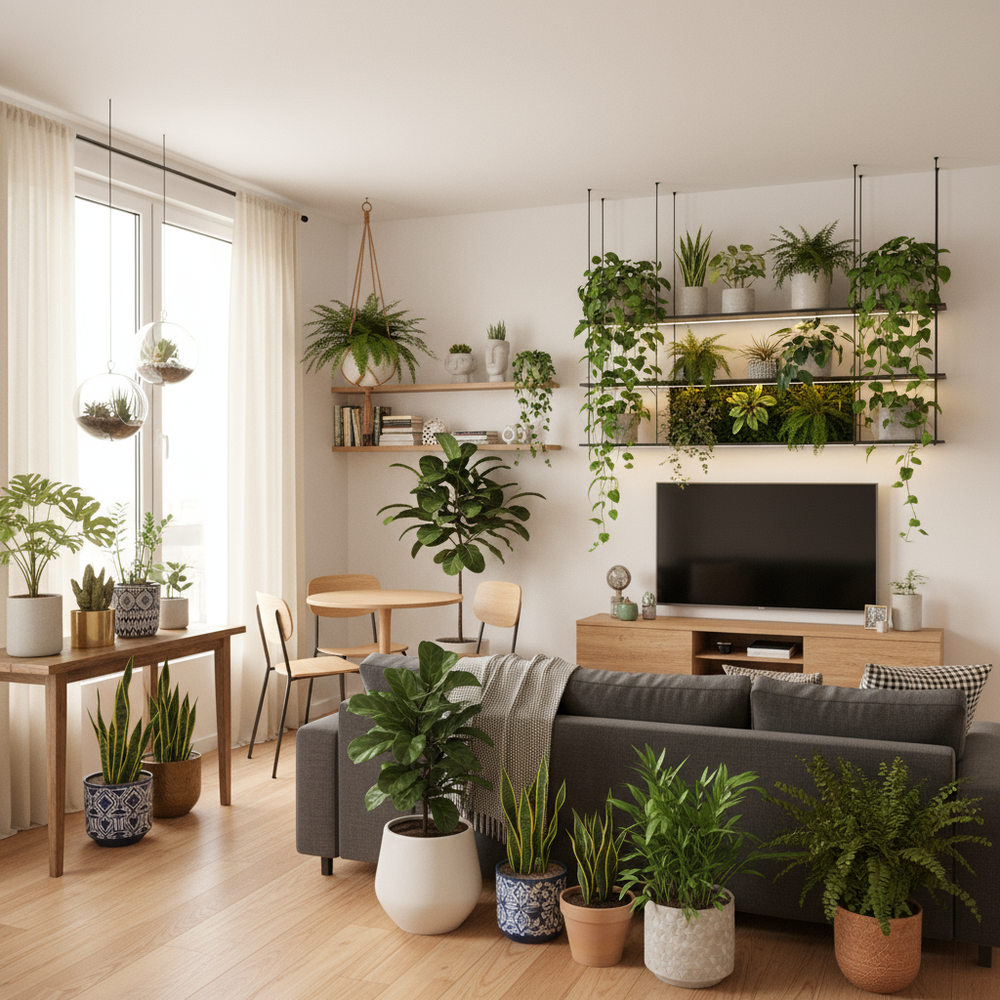 plantas-e-vasos-em posições-diferentes-no-ambiente